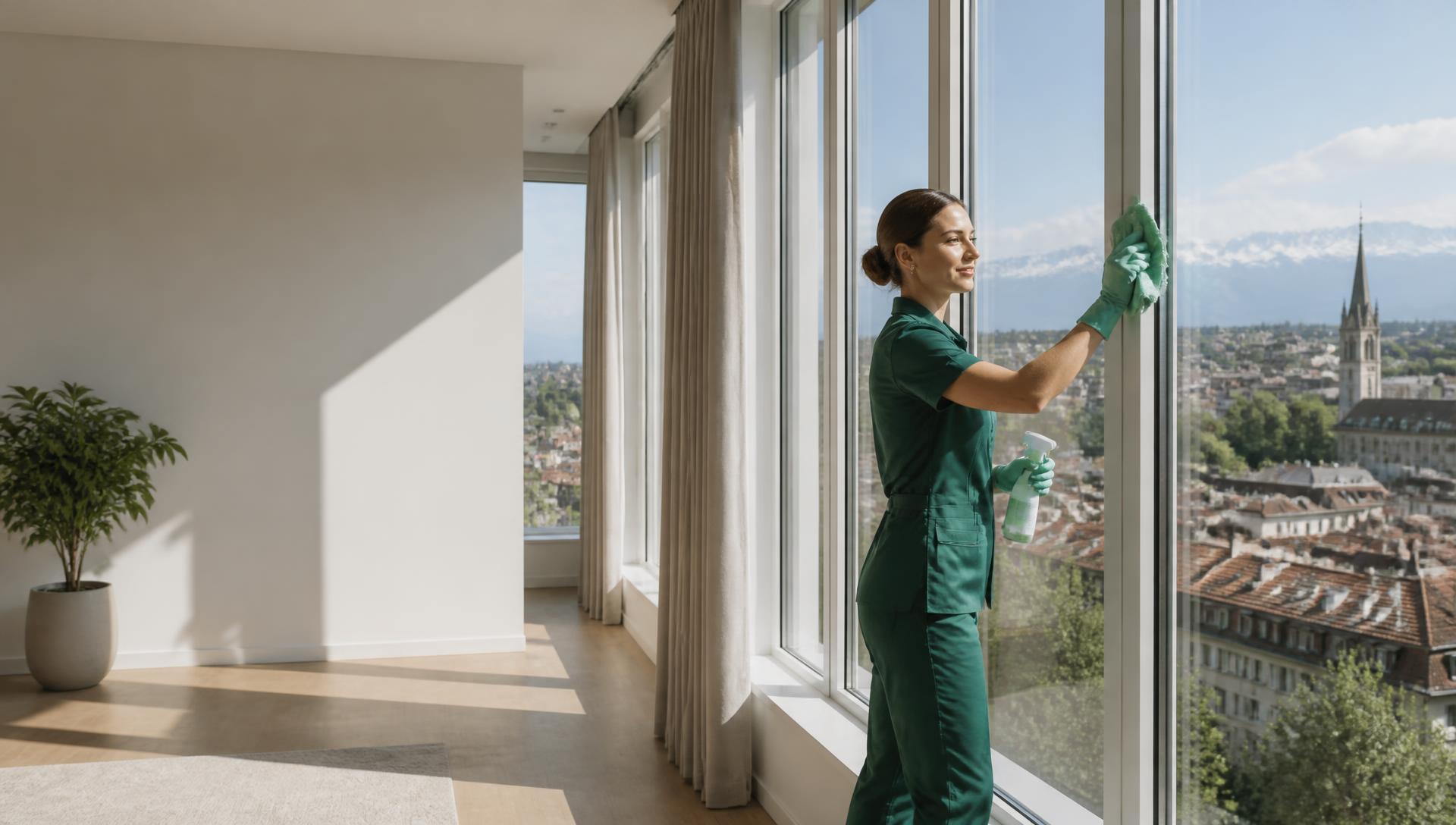 Professionelle Fensterreinigung mit Blick über Bern